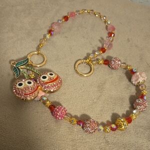 Charming Pink and Gold Cherry Necklace
